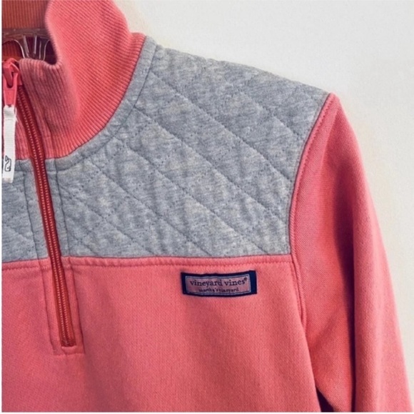 Vineyard Vines Shep Pink Coral Grey Quarter Zip Pullover Sweatshirt Small - Picture 5 of 10